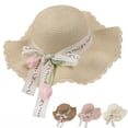 thumbnail image 1 of UTSJKR Womens Wavy Oversized Brim Straw Hat with Floral Tulip Lace Ribbon for Summer Seaside Vacation Outdoor Shoot Neighborhood Potluck Soft Elegant Accessory Beige, 1 of 8