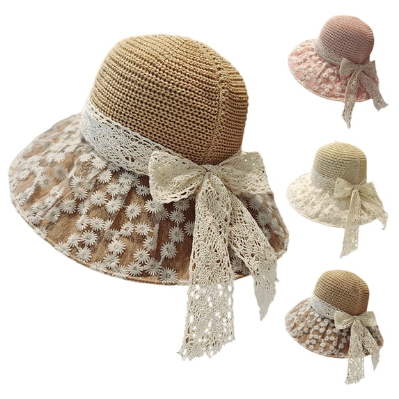 UTSJKR Womens Wide Brim Bucket Hat with Lace Ribbon Floral Embroidery for Summer Seaside Getaway for Country Fair Outdoor Brunch Soft Foldable UV Shield Travel Headwear Beige