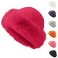 thumbnail image 1 of UTSJKR Womens Winter Faux Fur Bucket Hat, Warm Faux Mink Plush Hat Fluffy Fisherman Fuzzy Bucket Hat Russian Hat for Outdoor Hot Pink, 1 of 5