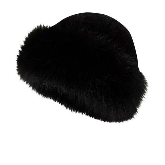 UTSJKR Womens Winter Faux Fur Bucket Hat, Warm Faux Mink Plush Hat Fluffy Fisherman Fuzzy Bucket Hat Soft Russian Hat Trimmed Warm Cap Black