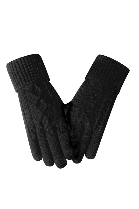 Womens Winter Gloves - Gloves for Women Cold Weather, Warm Touch Screen Fleece Lined Glove, Elastic Cuff Knit Glove Black