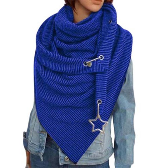 UTSJKR Womens Winter Knit Scarf Casual Chunky Long Warm Shawl Scarves Vintage Solid Oversized Blanket Scarf Blue