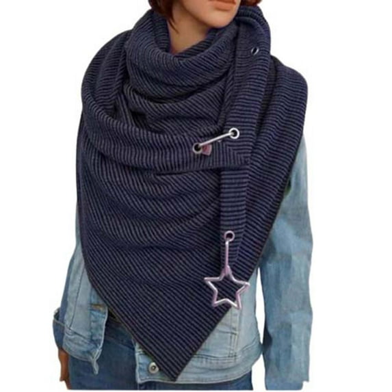 UTSJKR Womens Winter Knit Scarf Casual Chunky Long Warm Shawl Scarves Vintage Solid Oversized Blanket Scarf Navy