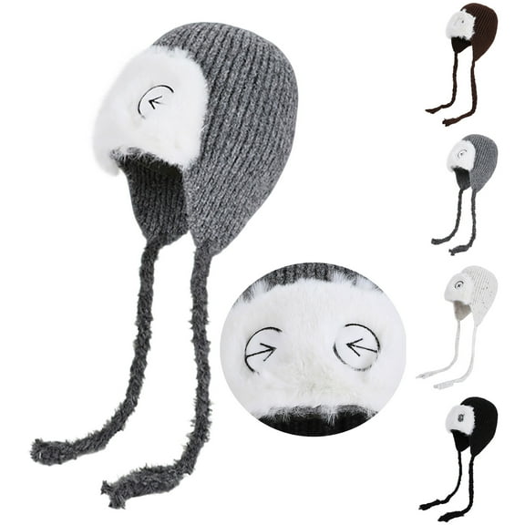 UTSJKR Womens Winter Knitted Beanie Fleece Playful Cute Warm Hats Fashion Pullover Ear Protector Cap Outdoor Beanie Gray