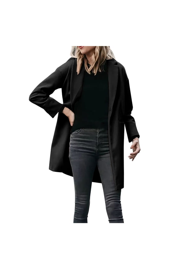 Womens Winter Wool Blend Trench Coat Casual Lapel Woolen Coats Trendy Mid-Length Single Breasted Jackets Business Dressy Work Peacoats Black XXXL