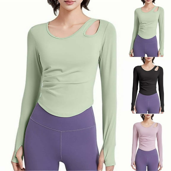 UTSJKR Womens Workout Tops Built in Bra Active Long Sleeve T Shirt Yoga Athletic Gym Clothes Crop Spring Shirts 2026 Black L