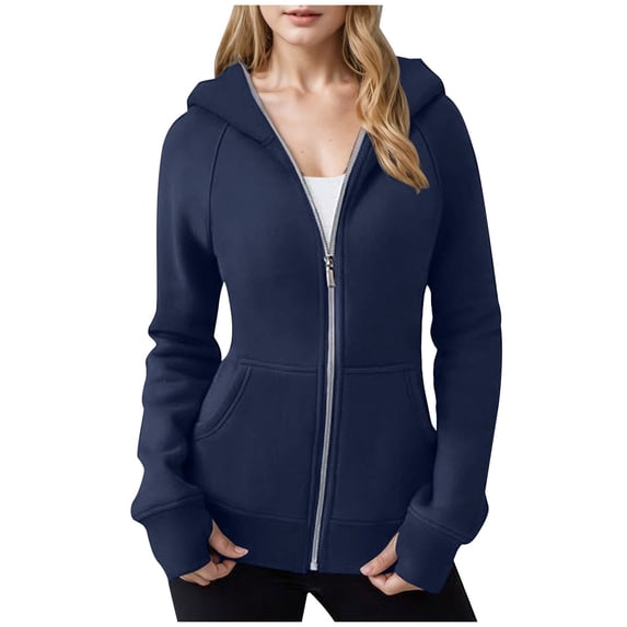 UTSJKR Womens Zip Up Hoodies Fleece Jackets Oversized Sweatshirts Fall Fashion Outfits Sweaters Winter Clothes Dark Blue XXL