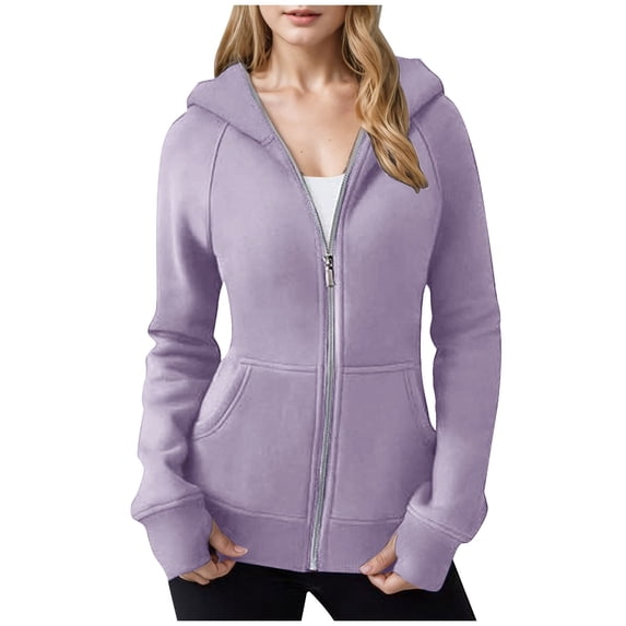 UTSJKR Womens Zip Up Hoodies Fleece Jackets Oversized Sweatshirts Fall Fashion Outfits Sweaters Winter Clothes Purple XL
