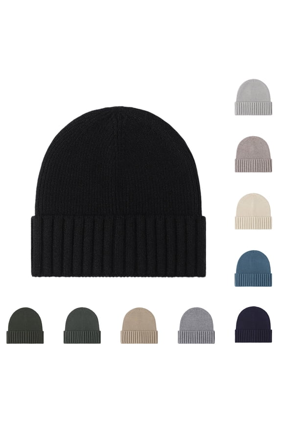 Wool Thick Beanie Hat for Men Women, Seamless Winter Knit Skull Cap, Cuffed Fisherman Beanie Warm Trawler Watch Cap Army Green