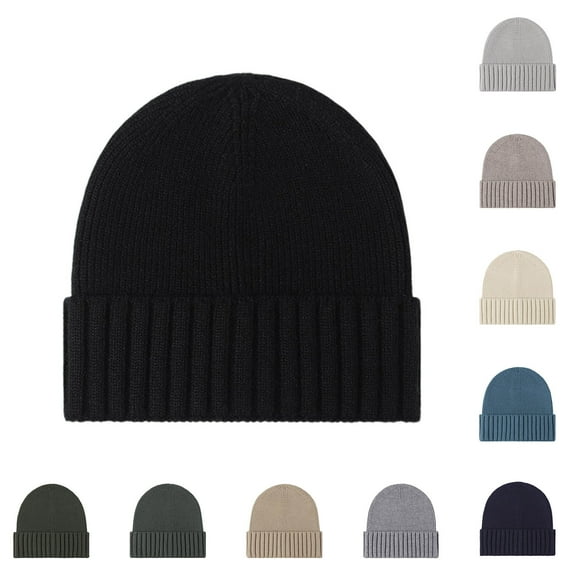 UTSJKR Wool Thick Beanie Hat for Men Women, Seamless Winter Knit Skull Cap, Cuffed Fisherman Beanie Warm Trawler Watch Cap Black