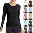 thumbnail image 1 of UTSJKR Workout Shirts for Women Long Sleeve Seamless Yoga Top Sports Running Shirt Breathable Gym Athletic Tops Slim Fit Coffee L, 1 of 9