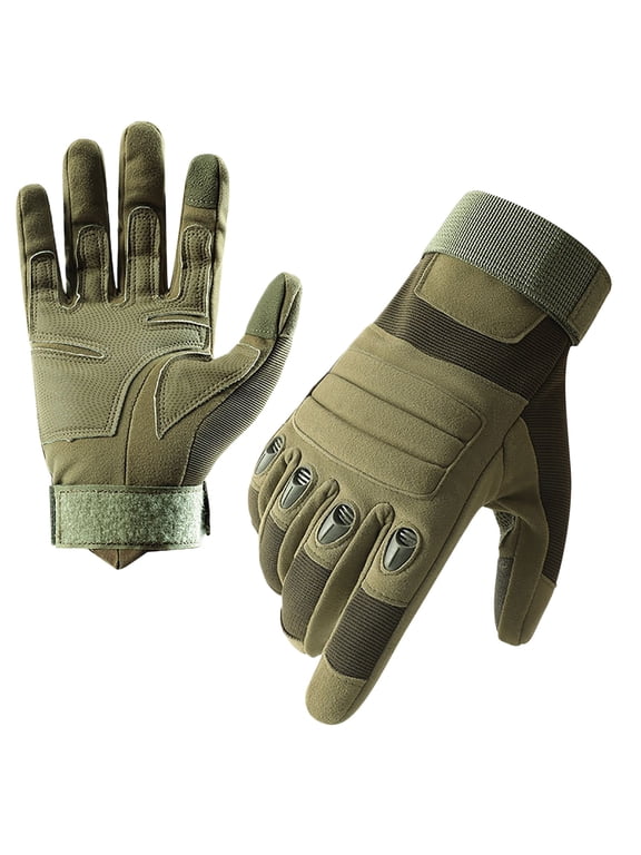Workout Shooting Hard Knuckle Gloves for Men and Woman with Touchscreen Fingers - Durable and Comfy Hand-Gear for Outdoor Work Cycling Green