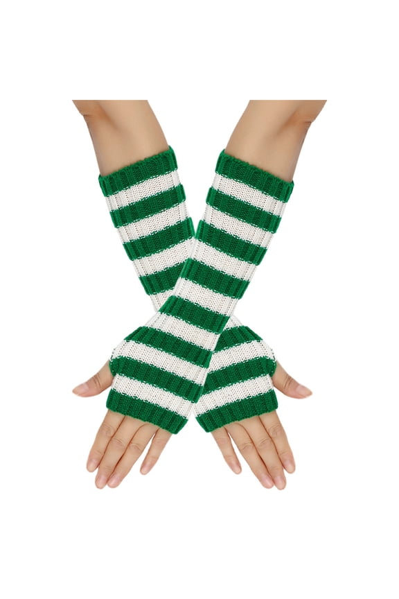 Y2k Striped Arm Warmers Long Fingerless Knitted Gloves Punk Gothic Alt Emo Scene Cool Winter Arm Sleeves Grunge Accessories Green