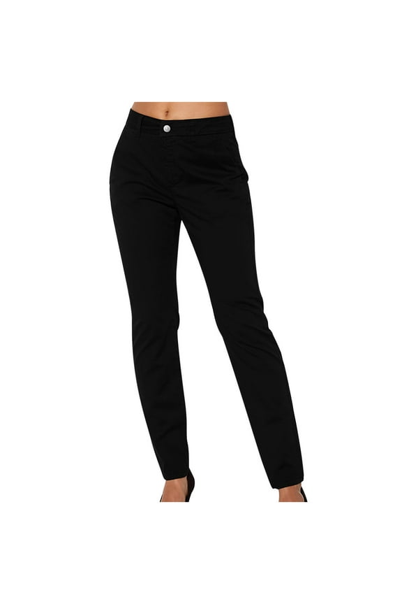 2024! Women's Stretch Mid Waist Straight Leg Pants with Belt Loops Multiple Colors Stretch Straight Leg Pants for Women Black 4