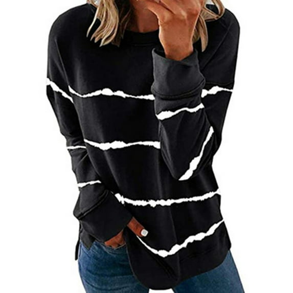 UTTOASFAY Blouses for Women Clearance Woman Long Sleeve T-Shirt Summer Printing Loose Blouse Tops Flash Picks Black