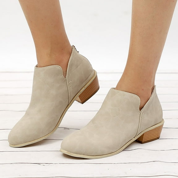 UTTOASFAY Boots for Women, Women Retro Flat Bottom Shoes Casual Boots Plus Size Slip On Double Zipper Shoes Rollbacks