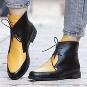 UTTOASFAY Boots for Women, Women'S Winter Chunky Flat Leather Patchwork Front Iace Up Patchwork Boots Clearance