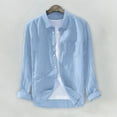 thumbnail image 1 of UTTOASFAY Mens Tops Men'S Baggy Solid Cotton Linen Long Sleeve Button Pocket Plus Size T Shirts Blue Xl, 1 of 5