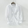 thumbnail image 1 of UTTOASFAY Mens Tops Men's Baggy Solid Cotton Linen Long Sleeve Button Pocket Plus Size T Shirts White M, 1 of 5