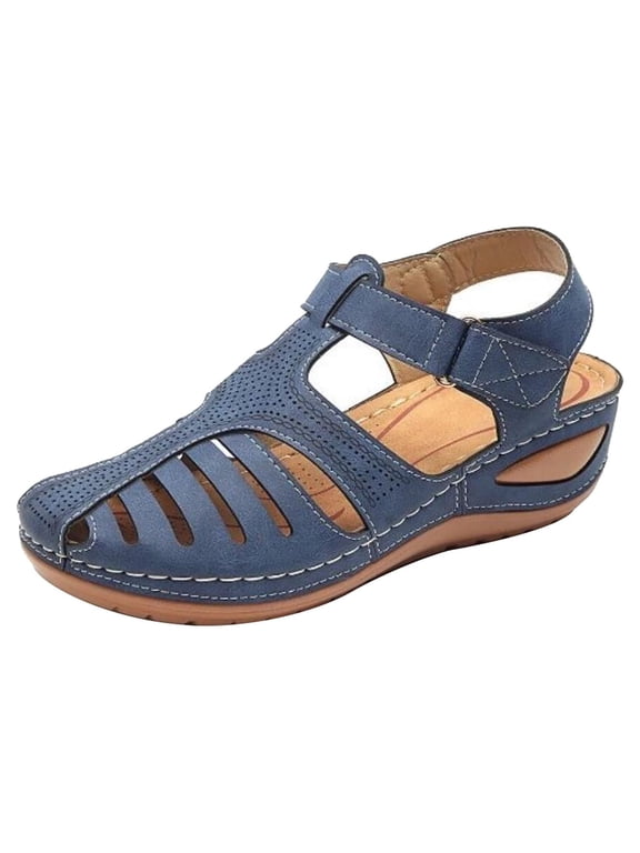 UTTOASFAY Sandals for Women Soft Leather Closed Toe Vintage Anti-Slip Sandals for Women High-Quality