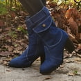 thumbnail image 1 of UTTOASFAY Clearance Shoes Women Boots,European and American Style Large Size High Heel Denim Mid-Tube Women's Boots Rollbacks, 1 of 5