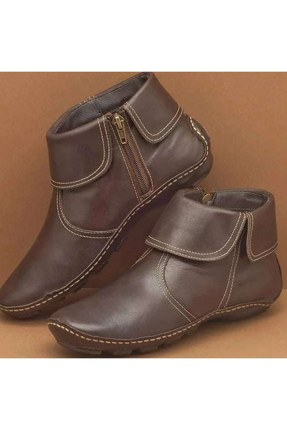 UTTOASFAY Clearance Shoes Women Boots,Flanged Flat Bottom Side Zipper Low-Barrel Leather Short Boots Women Flash Picks