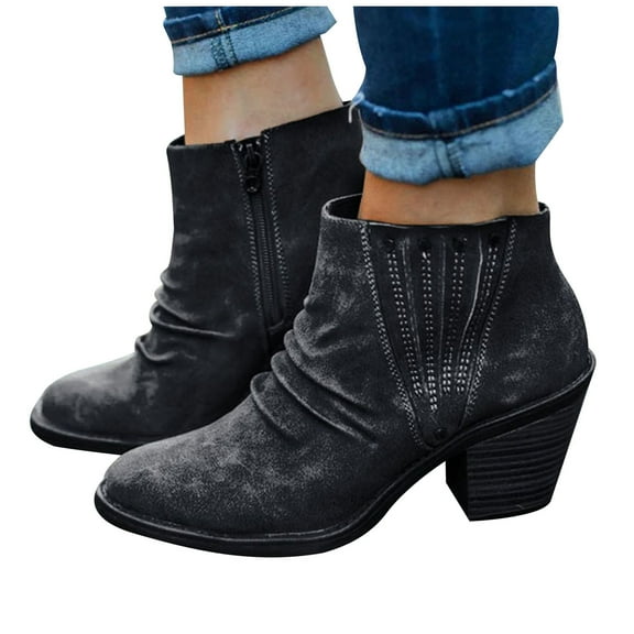 UTTOASFAY Shoes Women Boots,Winter New Warm Women's Shoes Thick Heel Zipper Ankle Boots