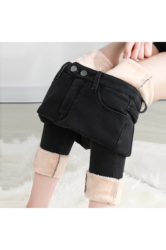 UTTOASFAY for Women Pants Womens Fleece Lined thermal Winter High Waisted Thick Flannel Pants Slim Fit Stretch Warm Jeggings Black 8(L)