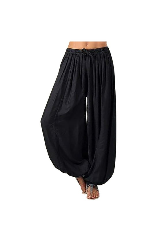 UTTOASFAY for Women Pants Women Plus Size Solid Color Casual Loose Harem Pants Yoga Pants Women Trouserss Black Xl