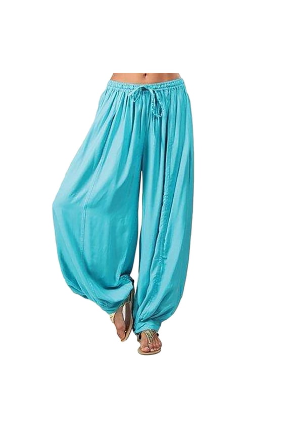 UTTOASFAY for Women Pants Women Plus Size Solid Color Casual Loose Harem Pants Yoga Pants Women Trousers Blue Xxl