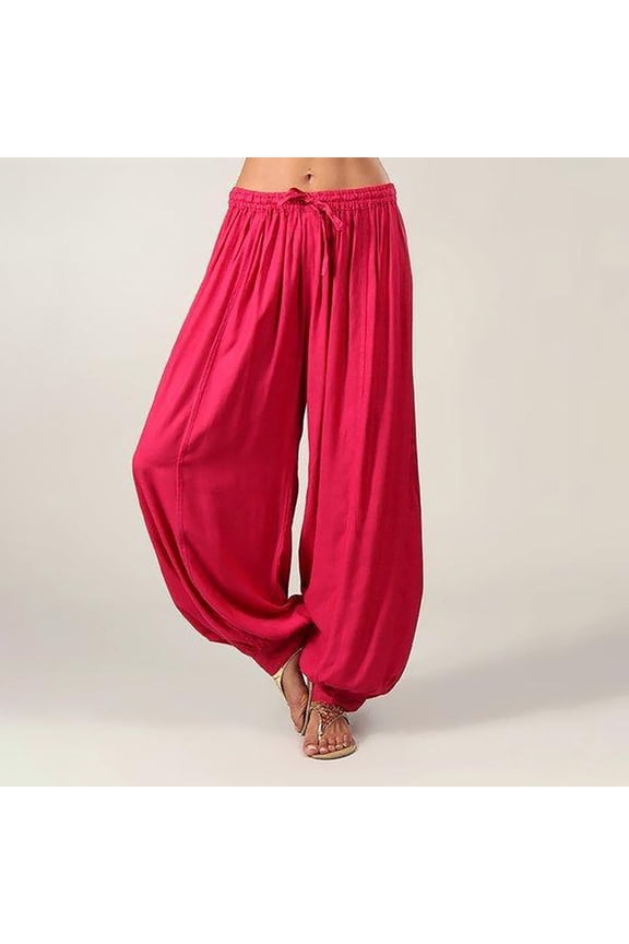 UTTOASFAY for Women Pants Women Plus Size Solid Color Casual Loose Harem Pants Yoga Pants Women Trousers Red Xl