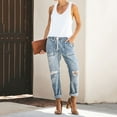 thumbnail image 1 of UTTOASFAY for Women Pants Women Pull-On Distressed Denim Joggers Elastic Waist Stretch Pants Blue 6(M), 1 of 9