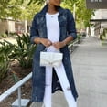 thumbnail image 1 of UTTOASFAY Coat Women'S Mid Length Casual Handsome Distressed Denim Long Trench Coat Dark Blue 8(L), 1 of 6