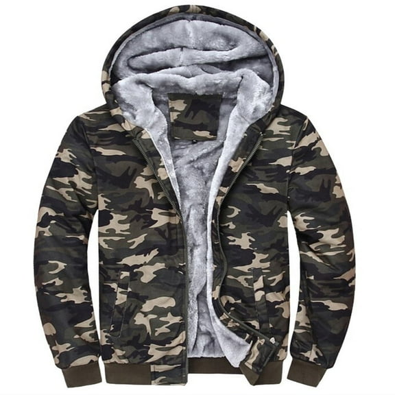 UTTOASFAY Hoodies for Men Zip Up Hooded Fleece Sweatshirts Pullover Warm Winter Fuzzy Sherpa Lined Camouflage Jackets Coats for Men Green 18(XXXXXL)