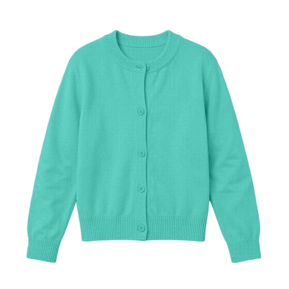 UTTOASFAY Kids Knit Cardigan Sweater Solid Color Long Sleeve Round Neck Button Front Soft Fleece Warm Casual Outerwear for School Fall Winter Wear (10-11Years)Mint Green
