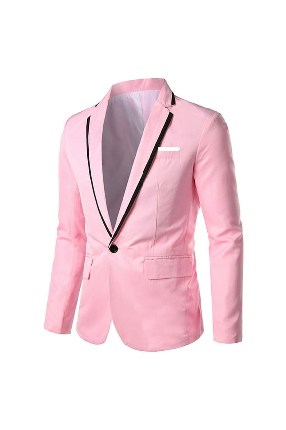 UTTOASFAY Men Coats Men Solid Casual Long-Sleeved Slim Single-Row One-Button Small Suit Coat Pink 4(M)