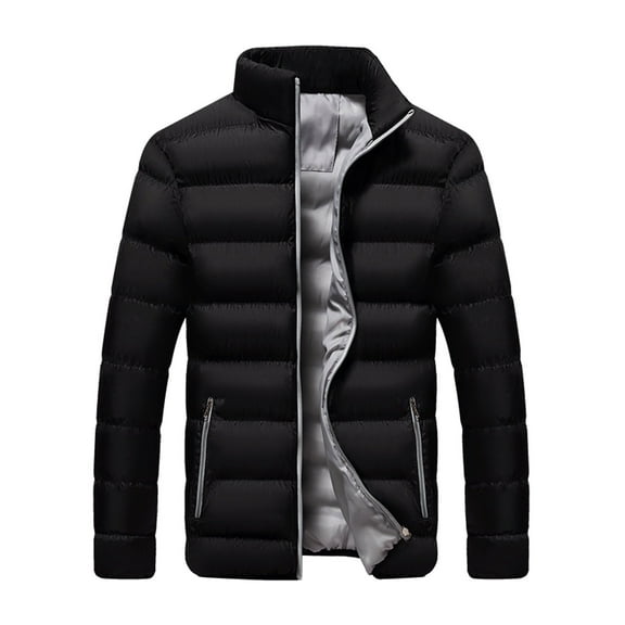 UTTOASFAY Men Coats Men Solid Casual Stand-Up Collar Down Zipper Cardigan Warm Cotton Jacket Coats Gray 6(L)