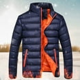 thumbnail image 1 of UTTOASFAY Men Coats Clearance Men Winter Warm Thick Bubble Coat Casual Jacket Outerwear Rollbacks Dark Blue L, 1 of 9