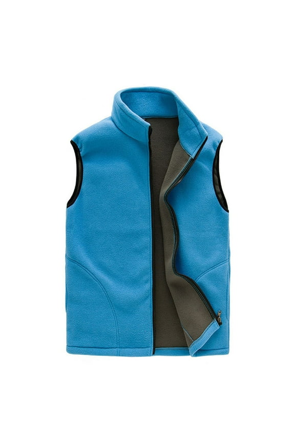 LoyisViDion Men Couples Zip Outdoor Winter Warm Sport Vest Sleeveless Pockets Jacket Coat Blue XXL