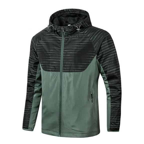 UTTOASFAY Men'S Spring and Autumn Windproof Hooded Thin Jacket Green XXXXL