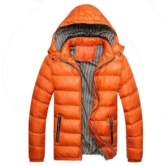 UTTOASFAY Mens Coats Outerwear Winter Men'S Winter Hat Removable Cotton Jacket Thickening Warm Cotton Padded Coat Flash Picks Orange Xxxl