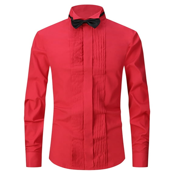 UTTOASFAY Mens Long Sleeve Tops Clearance Dress Shirt Male Tuxedo Collar Groomsman'S Dress Groom Wedding Shirt Male Rollbacks Red 8(Xl)