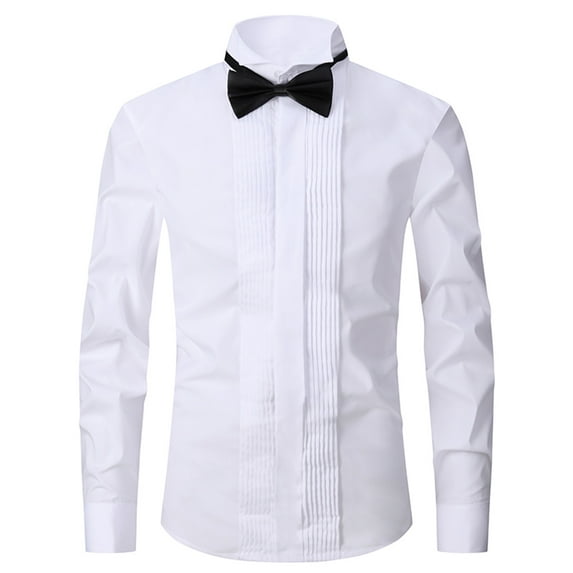 UTTOASFAY Mens Long Sleeve Tops Dress Shirt Male Tuxedo Collar Groomsman's Dress Groom Wedding Shirt Male White 10(XXL)
