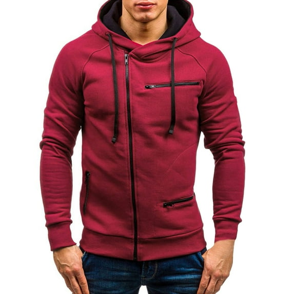 UTTOASFAY Mens Long Sleeve Tops Men Couple Warm Solid Zipper Stand Collar Long Sleeve Sport Outdoor Coat Outwear Red M