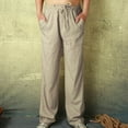 thumbnail image 1 of UTTOASFAY Mens Pants Men Fashion Cotton Linen Plus Size Casual Elastic Waist Pockets Long Pants Khaki 16(XXXXL), 1 of 8