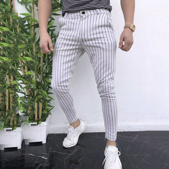 UTTOASFAY Mens Pants Men'S Casual Slim Fit Skinny Business formal Suit Dress Pants Slacks Trousers White 29(M)
