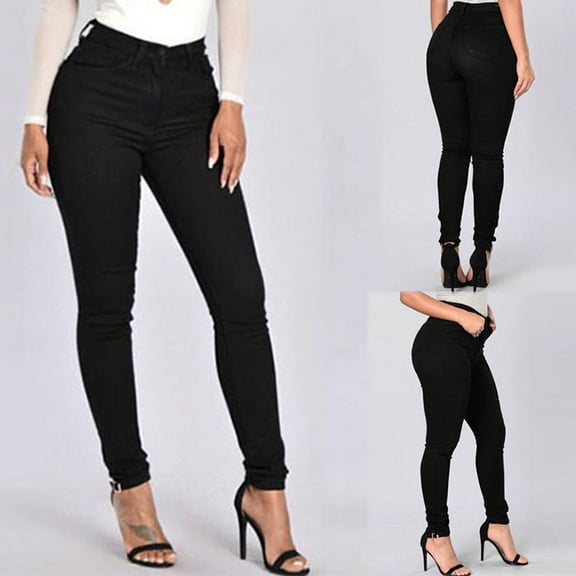 UTTOASFAY Plus Size Women Pants Fashion Women Jeans Denim Tight Female High Waist Stretch Slim Sexy Pencil Pants Black 6(M)