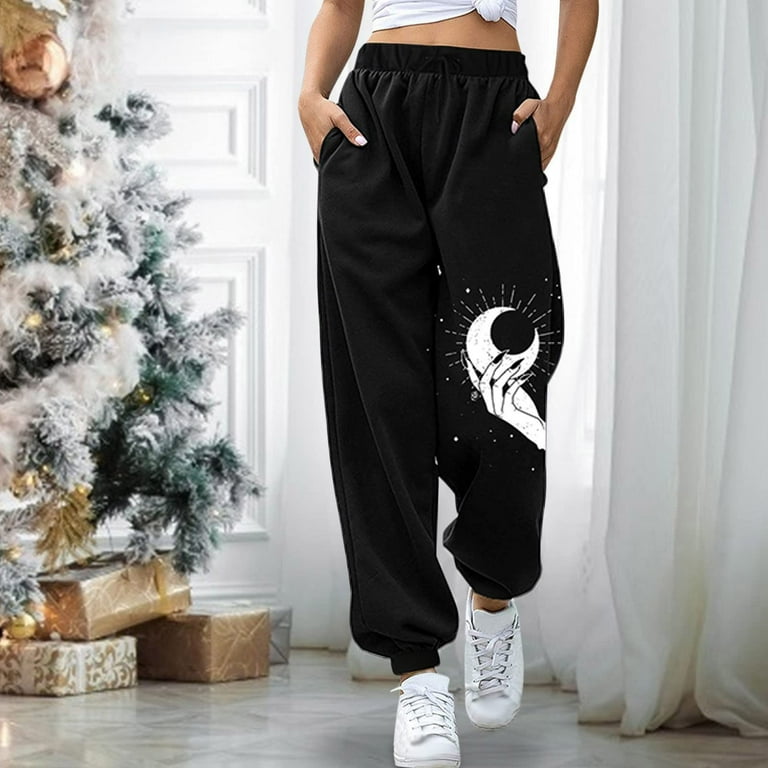 UTTOASFAY Plus Size Women Pants Clearance Women Solid Print Sweatpants High  Waist Workout Wide Leg Pants Pocket Trousers Sporty Athletic Fit Jogger