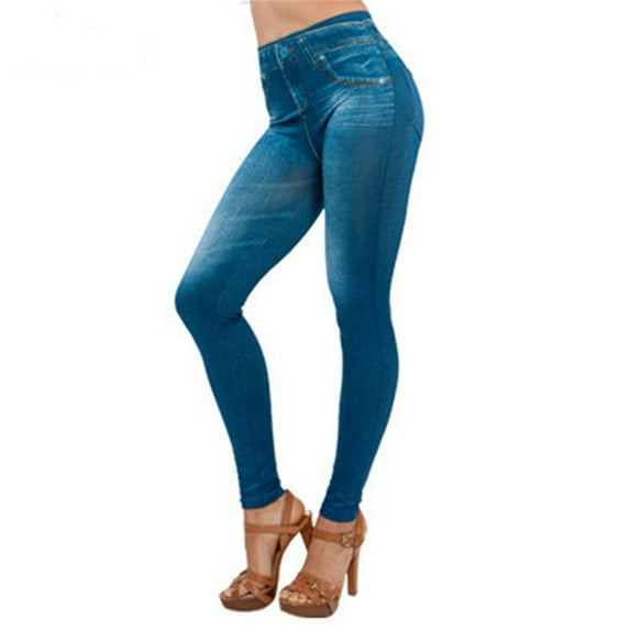 UTTOASFAY Plus Size Women Pants Clearance Women Denim Pants Pocket Slim Leggings Fitness Plus Size Leggins Length Jeans Rollbacks Blue L