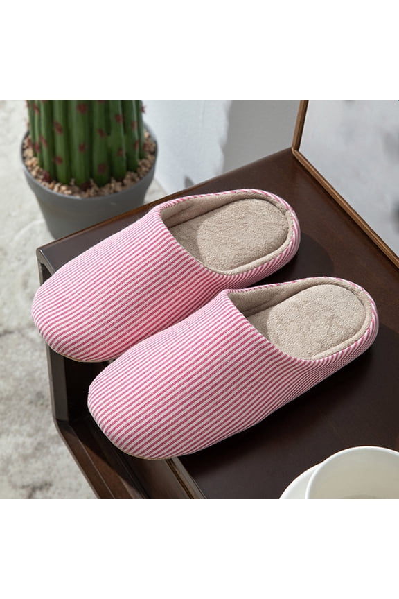 UTTOASFAY Soft Indoor Slippers for Women Casual Home Stripe Slippers Couple's Indoor And Outdoor Round Toe Closed Heel Flat Shoes Time and Tr